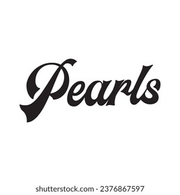 pearls text on white background.