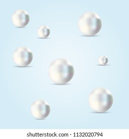 Pearls vector illustration. Pearls isolated on white backgorund with shadow. 3d natural oyster, pearls, shiny sea pearls.