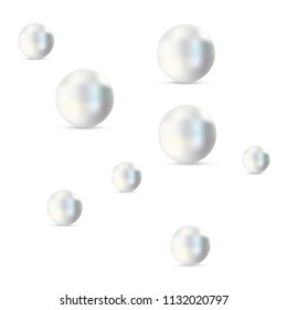 Pearls vector illustration. Pearls isolated on white backgorund with shadow. 3d natural oyster, pearls, shiny sea pearls.