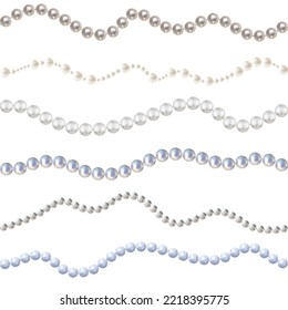 Pearls. White background. Abstract vector illustration. Seamless pattern. Set.