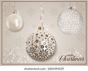A pearly Christmas sphere adorned with a floral pattern design.