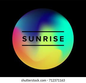 Pearly neon holographic circle on dark background. Logotype, poster template, creatice illustration.