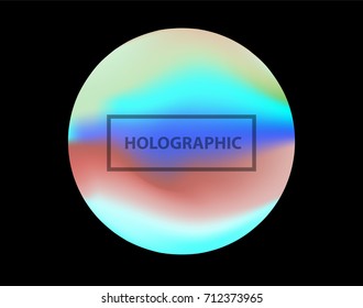Pearly neon holographic circle on dark background. Logotype, poster template, creatice illustration.