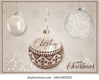 A pearly realistic Christmas bauble featuring a Christmas blessing with a decorative lace pattern.