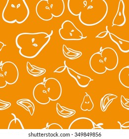 Pears and apple seamless pattern. Vector illustration.