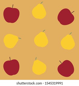 
Pears and apples on a light yellow background. Print for baby clothes.