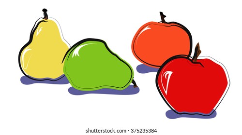 ?olorful pears and apples on a white background