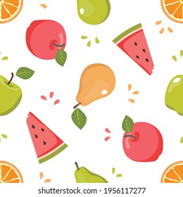 Pears, apples seamless pattern. Vector, white background.