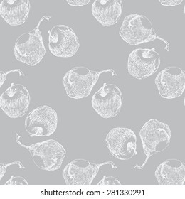 Pears and apples sketch hand draw vector seamless pattern.