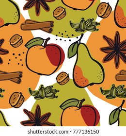 Pears, Apples and spice Seamless pattern