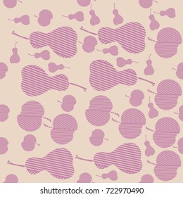 Pears, apples striped  seamless pattern . Hand drawn.