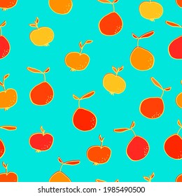 pears and apples vector seamless pattern. Fruit with leaves, diet vitamin background