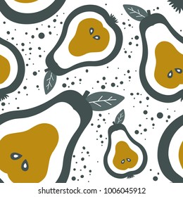 Pears background. Hand drawn overlapping backdrop. Colorful wallpaper vector. Seamless pattern with fruits collection. Decorative illustration, good for printing. Design poster