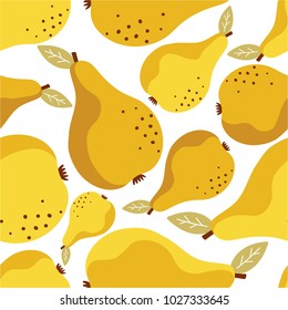 Pears background. Hand drawn overlapping backdrop. Colorful wallpaper vector. Seamless pattern with fruits collection. Decorative illustration, good for printing. Design poster