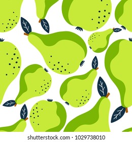 Pears background. Hand drawn overlapping backdrop. Colorful wallpaper vector. Seamless pattern with fruits collection. Decorative illustration, good for printing. Design poster