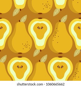 Pears background. Hand drawn overlapping backdrop. Colorful wallpaper vector. Seamless pattern with fruits collection. Decorative illustration, good for printing. Design poster