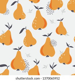 Pears background. Hand drawn overlapping backdrop. Colorful wallpaper vector. Seamless pattern with fruits collection. Decorative illustration, good for printing. Design poster