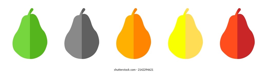 Pears bicolor vector set. Set of abstract pears in flat style. Colored fruit pear. Pear with halftone effect. Vector illustration.