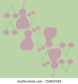 Pears , cherries striped pattern . Hand drawn.