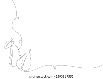 Pears continuous line background. One single line organic healthy food concept. Minimalism modern style graphics design.