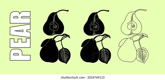 Pears drawn with a black line. Vector	
