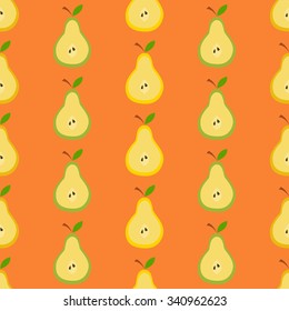Pears in flat design, Seamless pattern with hand drawn fruits