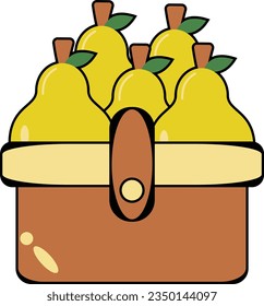 pears fruit in basket icon over white background colorful design vector illustration