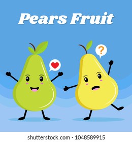 Pears fruit character, Vintage poster flat design with Vector illustration EPS10.