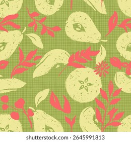 Pears Fruit Slices with Botanicals Vector Seamless Pattern