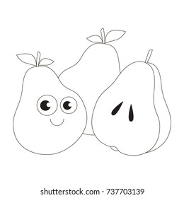 Pears Funny cartoon. Outlined illustration with thin line black stroke