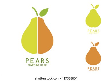 Pears with green leaf isolated. Nature logotype. Fruits and vegetables. Vector isolated icon, logo, emblem.