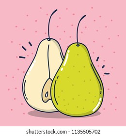 Pears in half cut fruit cartoon