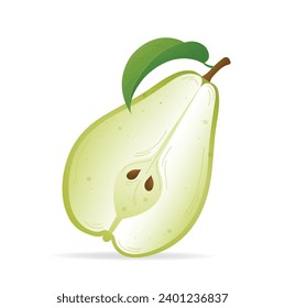 pears. half cut green pear fruit isolated on white background.