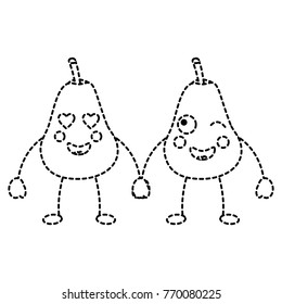 pears holding hands in love wink happy fruit kawaii icon image 