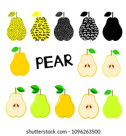 Pears icons set. Creative fruits.  Vector illustration. 