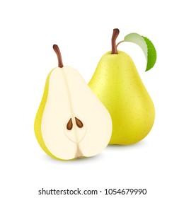 Pears isolated on white background. 3d realistic vector image