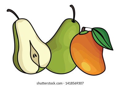 Pears and mango delicious fruits vector illustration graphic design