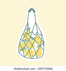 Pears in a net bag. Fighting with plastic. Vector illustration 