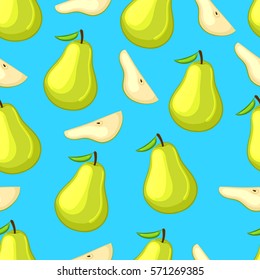 Pears on blue background. Seamless pattern. Vector illustration.