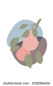 Pears on a branch. Abstract boho minimalist poster for nursery wall design, print for t-shirts, bags, phone cases, etc.