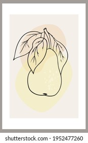 Osas en una rama con hojas. Plantilla con composición abstracta, arte de fruto lineal. Minimalismo, colores de tierra pastel. Pancartas vectoriales para postales, arte mural y portadas de medios sociales.