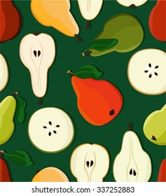 Pears on dark green vector background