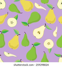 pears pattern. Consists of yellow and green pears, their pieces and leaves