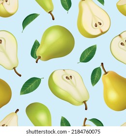 Patrón de peras. Etiquetas de zumo de fruta con deliciosas peras sanas ilustraciones decente vector sin costura fondo realista