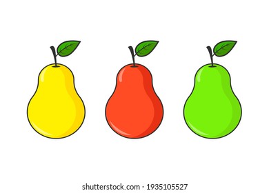 Pears are red, green and yellow isolated on a white background. Vector illustration.