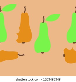 Pears seamless   motif,  leaf. Hand drawn.
