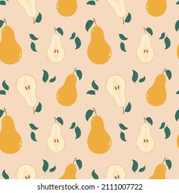 Pears seamless pattern. Fruit background with pears in boho style. Vector.
