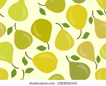Persiste un patrón impecable. Peras verdes y amarillas con una hoja. Diseño para imprimir en tela, banners y artículos promocionales. Ilustración del vector