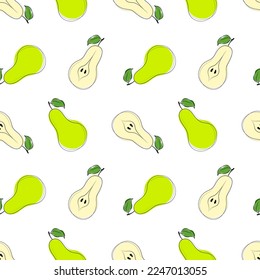 Persiste un patrón impecable. Peras y mitades de peras en un fondo blanco. Ilustración del vector