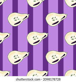 Pears of seamless pattern. Hand drawn background fruit. Repeated texture in doodle style for fabric, wrapping paper, wallpaper, tissue. Vector illustration.